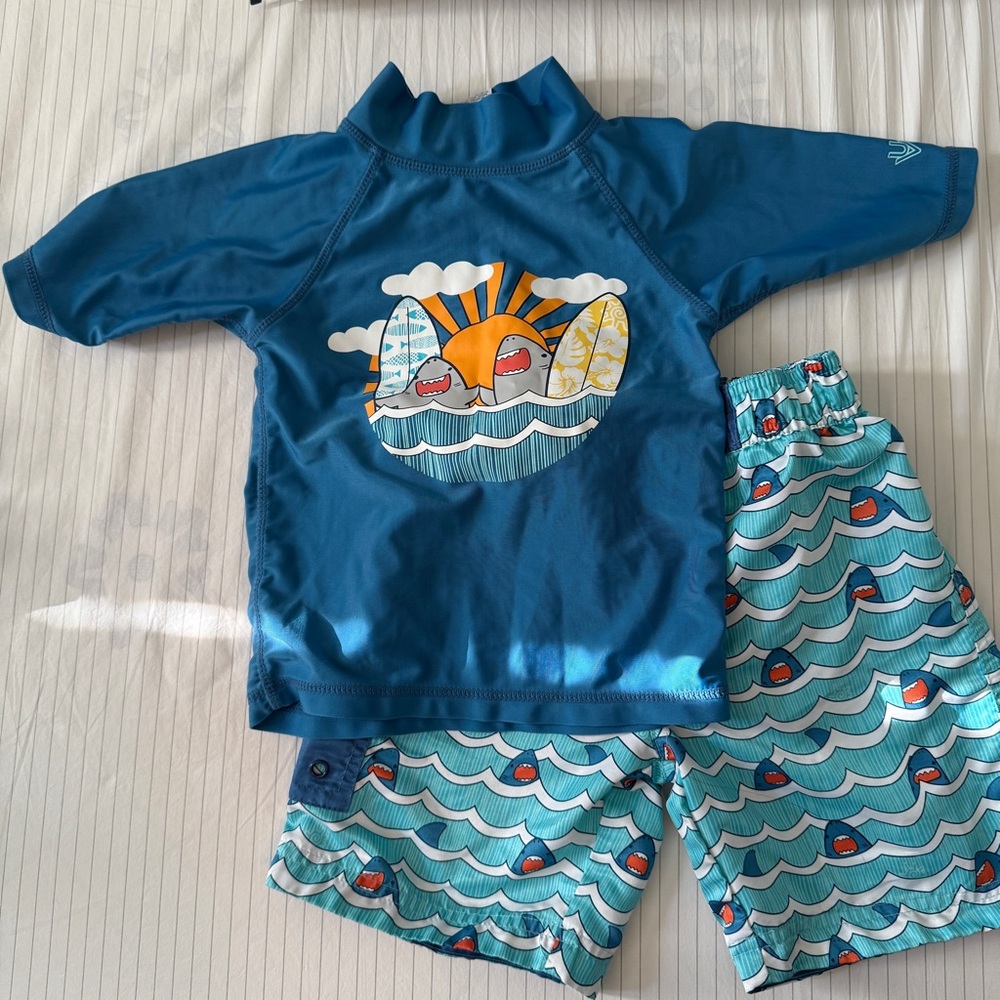 🌊 🏊‍♀️ EEUC SIZE 5 UPF 50+ RASHGUARD SWIM SET BLUE SHARK